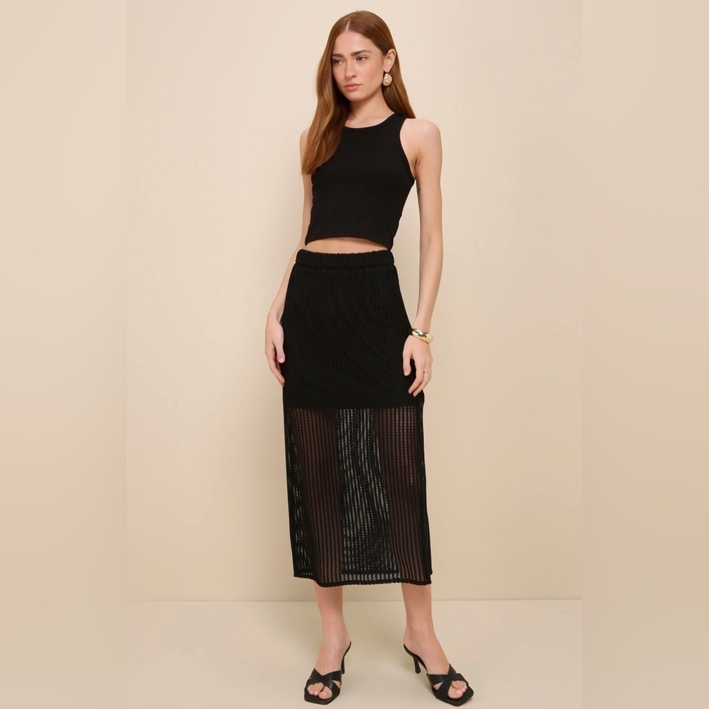 Lulus Black Crochet Midi Skirt